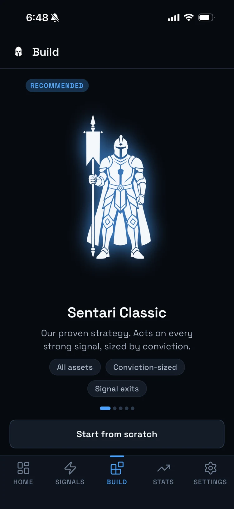 The Sentari Bot Lab showing the Sentari Classic strategy template